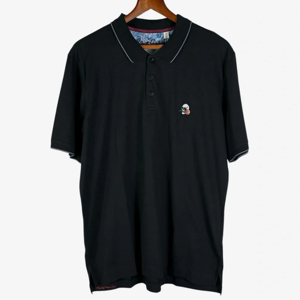 NEW Robert Graham Rossi Polo Shirt Sz L Short Sleeve Embroidered Skull Logo - Picture 4 of 13
